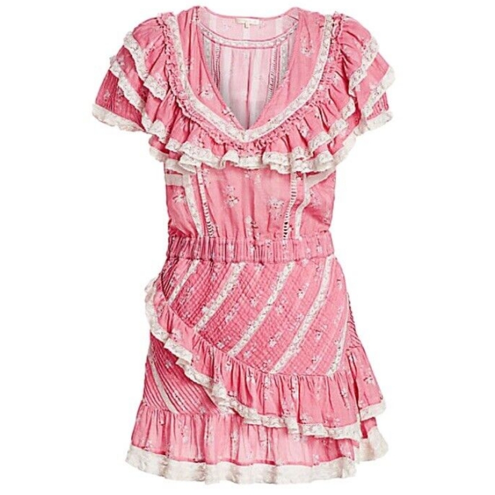 Loveshackfancy Bonita Pink Ruffled Mini Cotton Dress XS